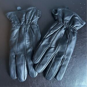 Hot Paws Black Leather Fleece Lined Gloves